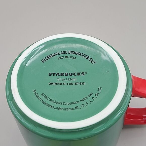 Starbucks Coffee Mug, Green with Red Handle and Starbucks Logo on the Front - Picture 4 of 4